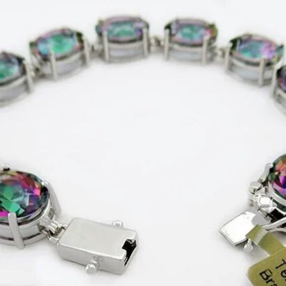 66.82 Cts Mystic Topaz Tennis Bracelet .925 Silver - NWT -22.3 Grams